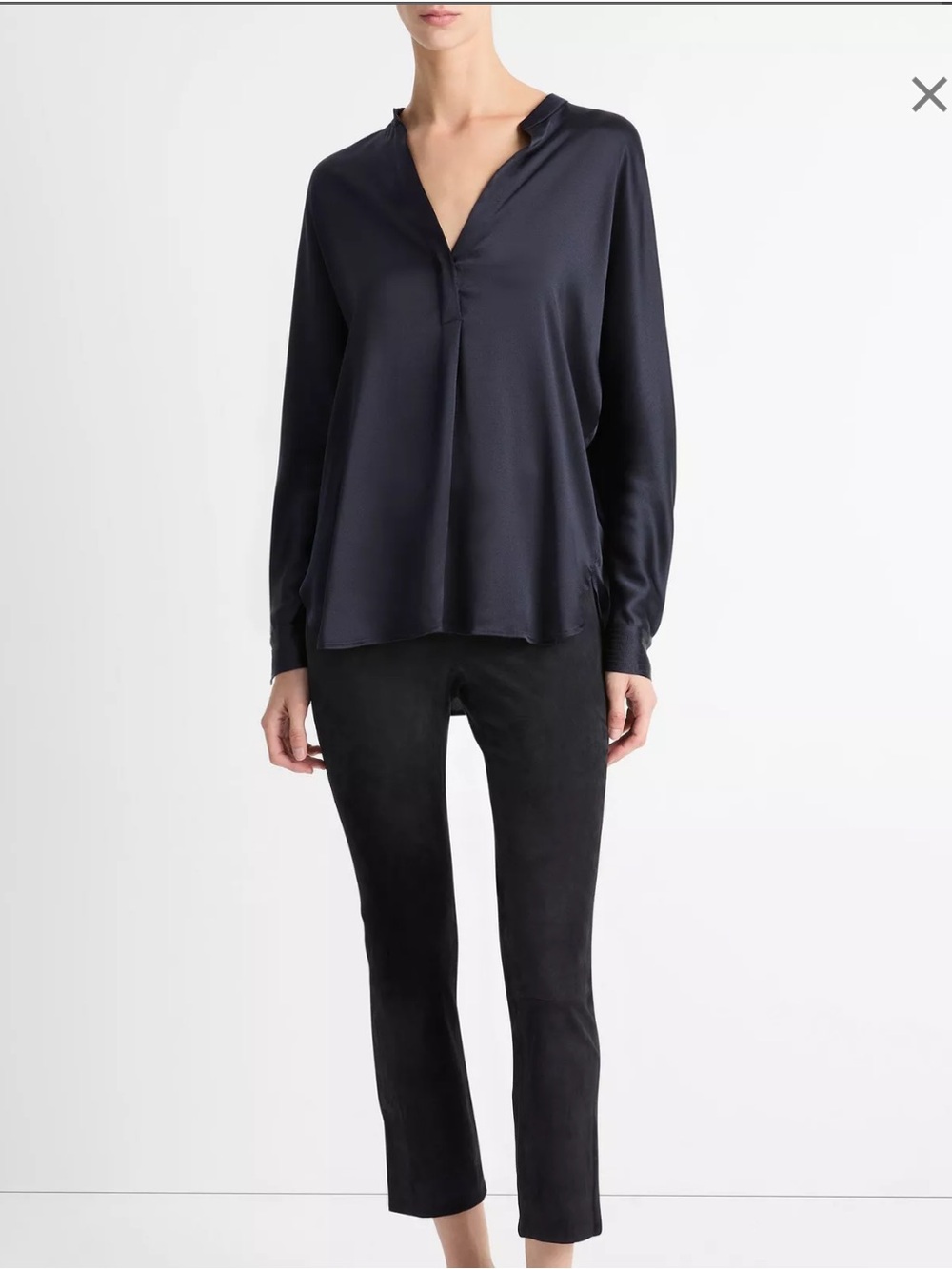 Vince Silk Satin Band-Collar Blouse Coastal Blue XS